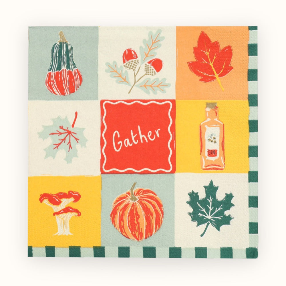 Autumn Gather Paper Napkins – Colourful Harvest Design – Pack of 20